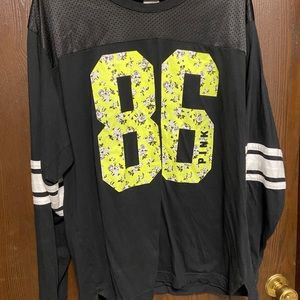 VS PINK black and neon yellow jersey top - size Lg